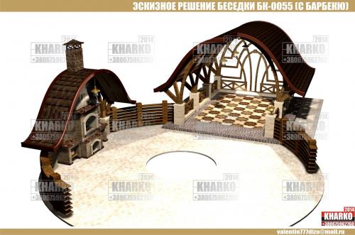 Газебо беседка. Проект беседки БК-0055 (с барбекю) , project pergola, Gazebo, shed