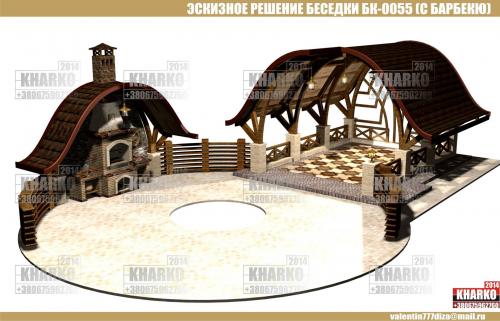Газебо беседка. Проект беседки БК-0055 (с барбекю) , project pergola, Gazebo, shed