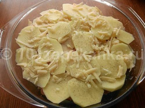 Картошка в духовке с майонезом и колбасой. Пошаговый рецепт приготовления: