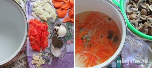 Маринованные шампиньоны на зиму с луком и морковью. Шампиньоны маринованные с болгарским перцем, морковью и луком (вкусно и быстро)