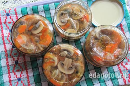 Маринованные шампиньоны на зиму с луком и морковью. Шампиньоны маринованные с болгарским перцем, морковью и луком (вкусно и быстро)