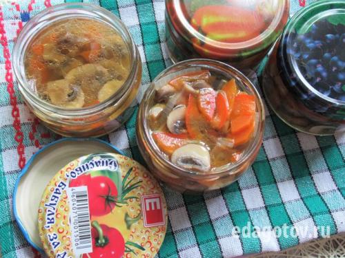 Маринованные шампиньоны на зиму с луком и морковью. Шампиньоны маринованные с болгарским перцем, морковью и луком (вкусно и быстро)